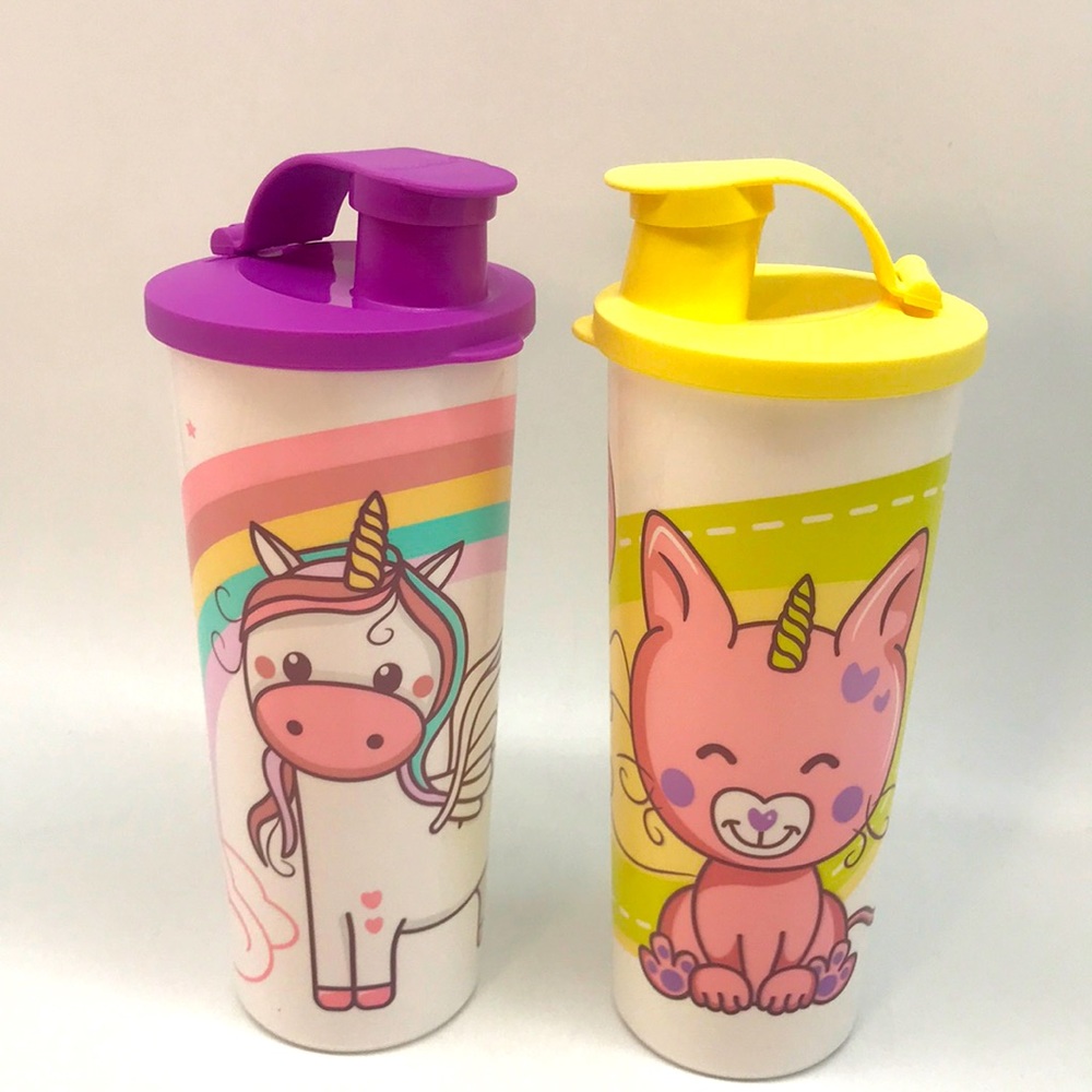 Tupperware 16oz Tumbler Unicorn & cat Set of 2